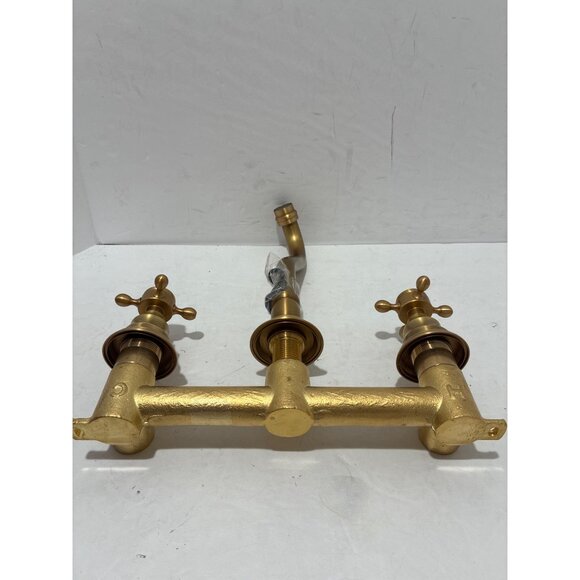 3PCS Gold Brass Bathroom Faucet Wall Mounted Mixer Dual Handles Vanity Tap NWOT - Picture 5 of 6